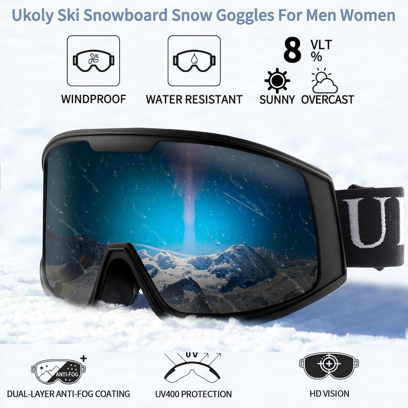Ukoly Ski/Snowboard Goggles for Men Women, Snow Goggles HD Lens Anti-Fog Coating OTG Design UV400 Protection Windproof - Image 5